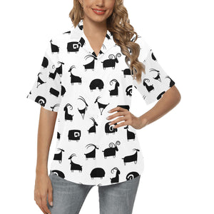 Goat ram pattern Women's All Over Print Hawaiian Shirt