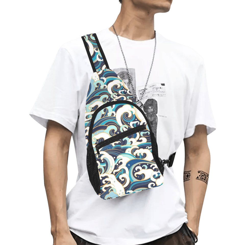 Japanese wave pattern All Over Print Chest Bag