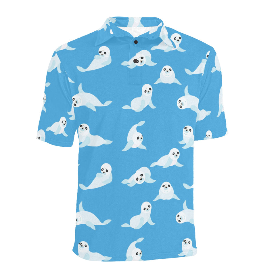 Cute sea lion seal pattern background Men's All Over Print Polo Shirt