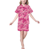 Beautiful dragonfly pink background Kids' Boys' Girls' V-Neck Short Pajama Set