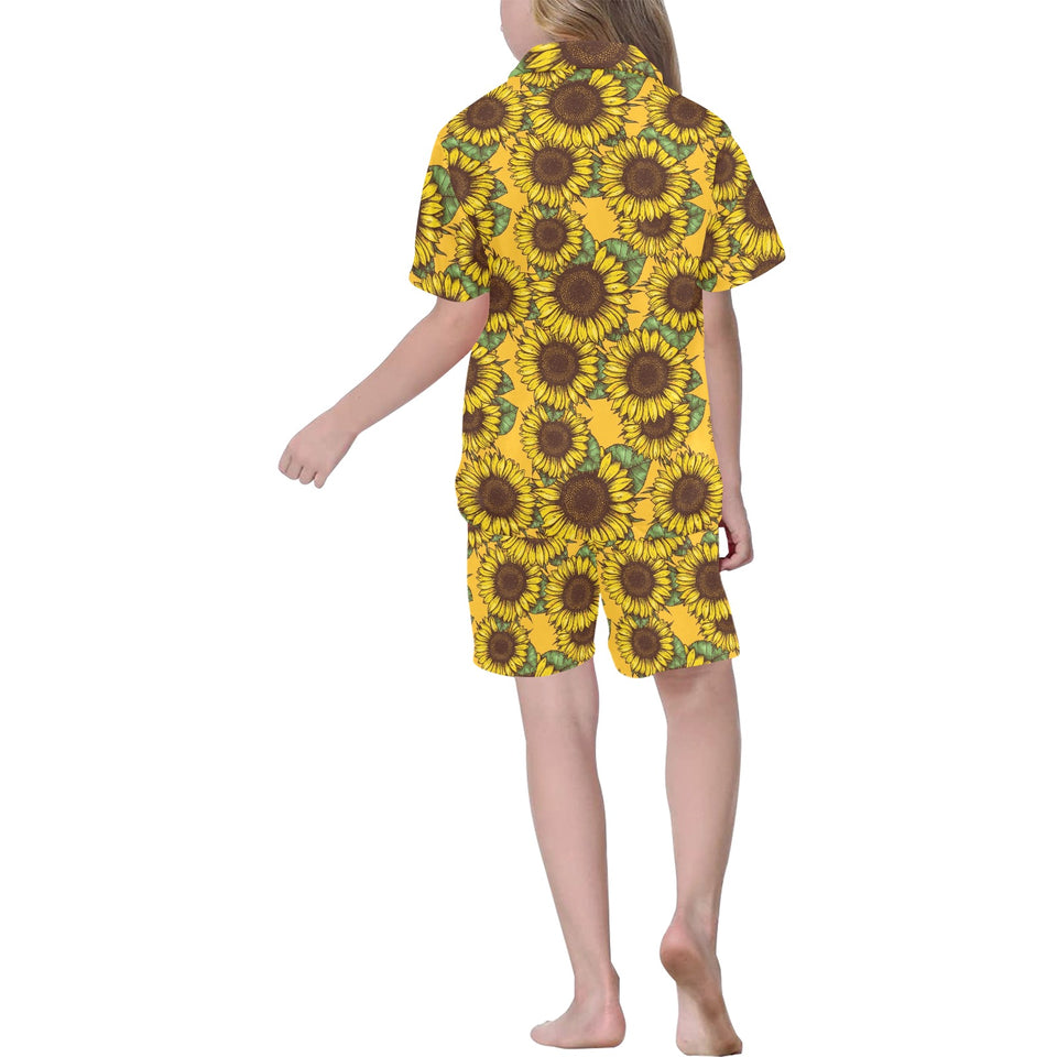 Sunflower pattern Kids' Boys' Girls' V-Neck Short Pajama Set