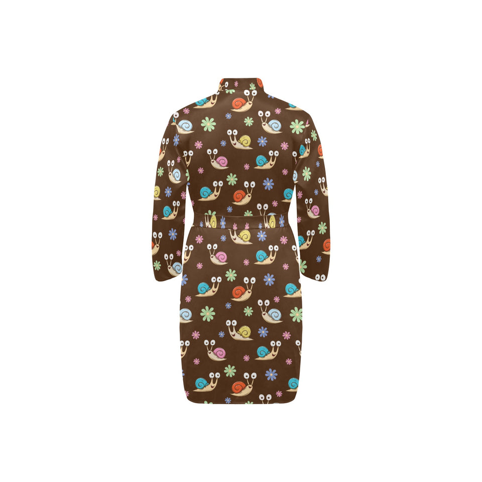 Snail Pattern Print Design 03 Men's Long Sleeve Belted Night Robe