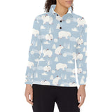 Cute polar bears Christmas decoration pattern Women's Long Sleeve Polo Shirt