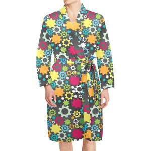 Gear Pattern Print Design 03 Men's Long Sleeve Belted Night Robe