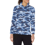 Blue camouflage pattern Women's Long Sleeve Polo Shirt