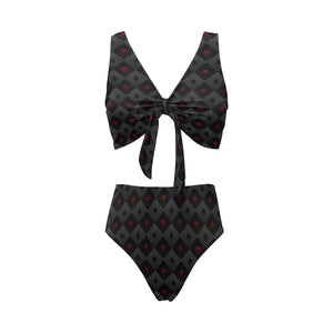 Casino Cards Suits Pattern Print Design 05 Chest Bowknot High Waisted Bikini Swimsuit