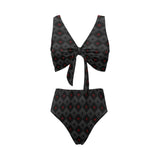 Casino Cards Suits Pattern Print Design 05 Chest Bowknot High Waisted Bikini Swimsuit
