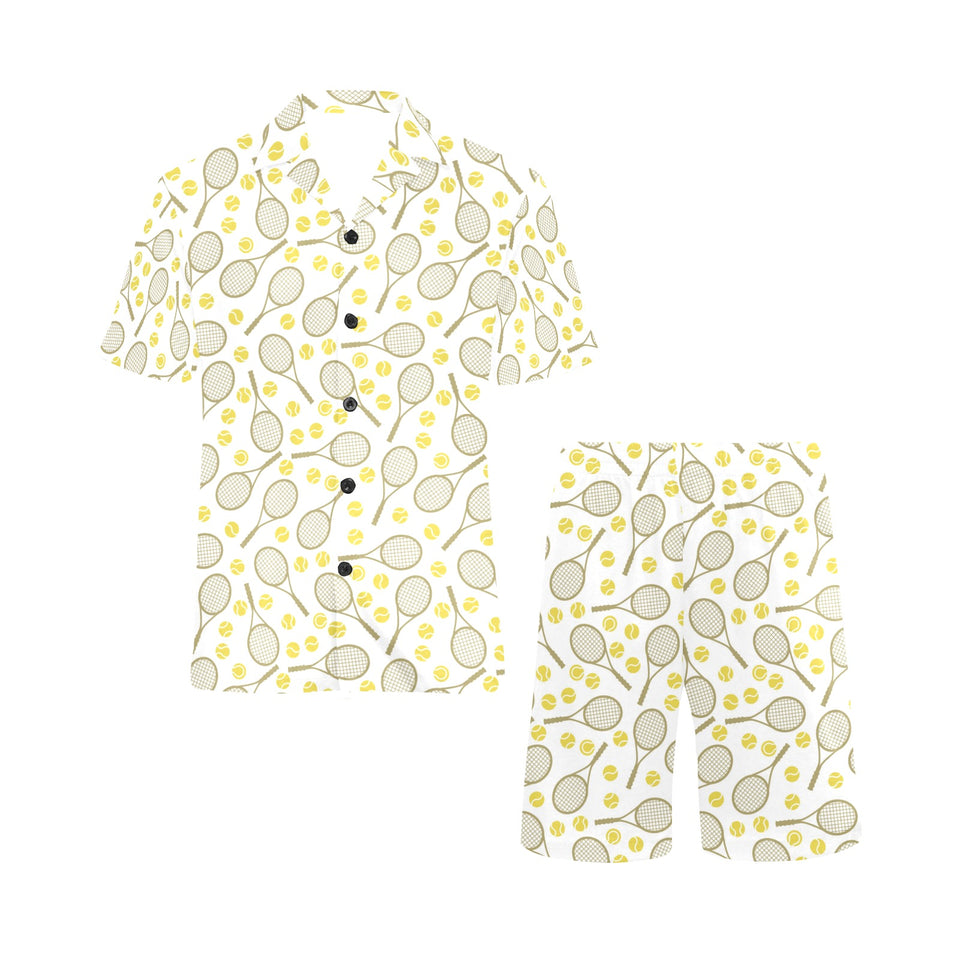Tennis Pattern Print Design 02 Men's V-Neck Short Pajama Set