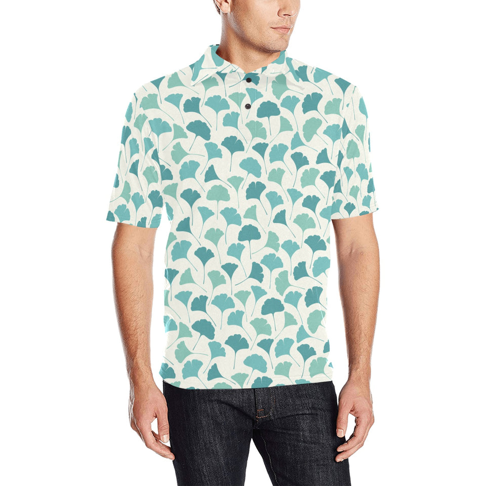 Green ginkgo leaves pattern Men's All Over Print Polo Shirt