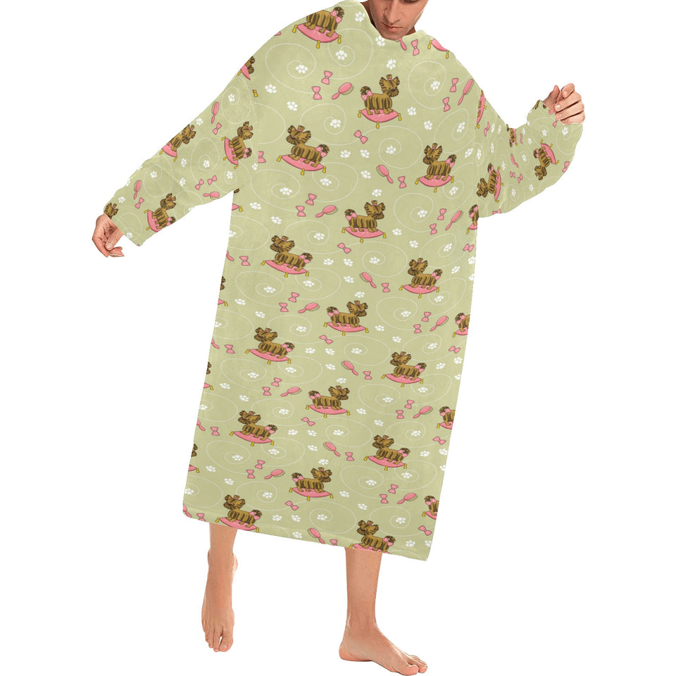 Yorkshire Terrier Pattern Print Design 01 Blanket Robe with Sleeves