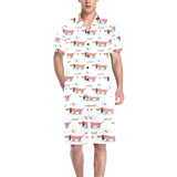 Cute dachshund bone pattern Men's V-Neck Short Pajama Set