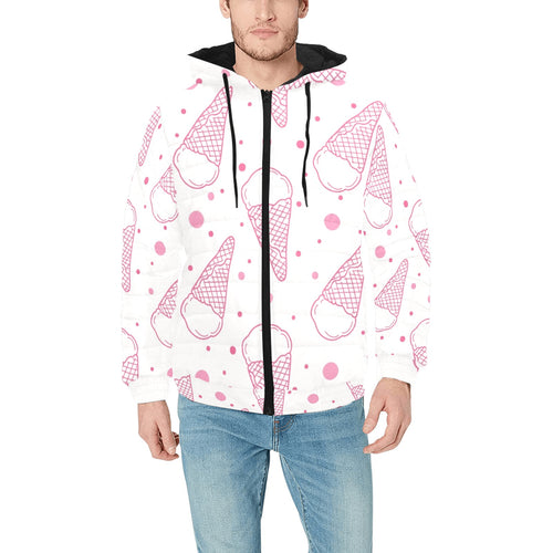 Hand drawn ice cream pattern Men's Padded Hooded Jacket