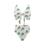 Chameleon lizard pattern Chest Bowknot High Waisted Bikini Swimsuit