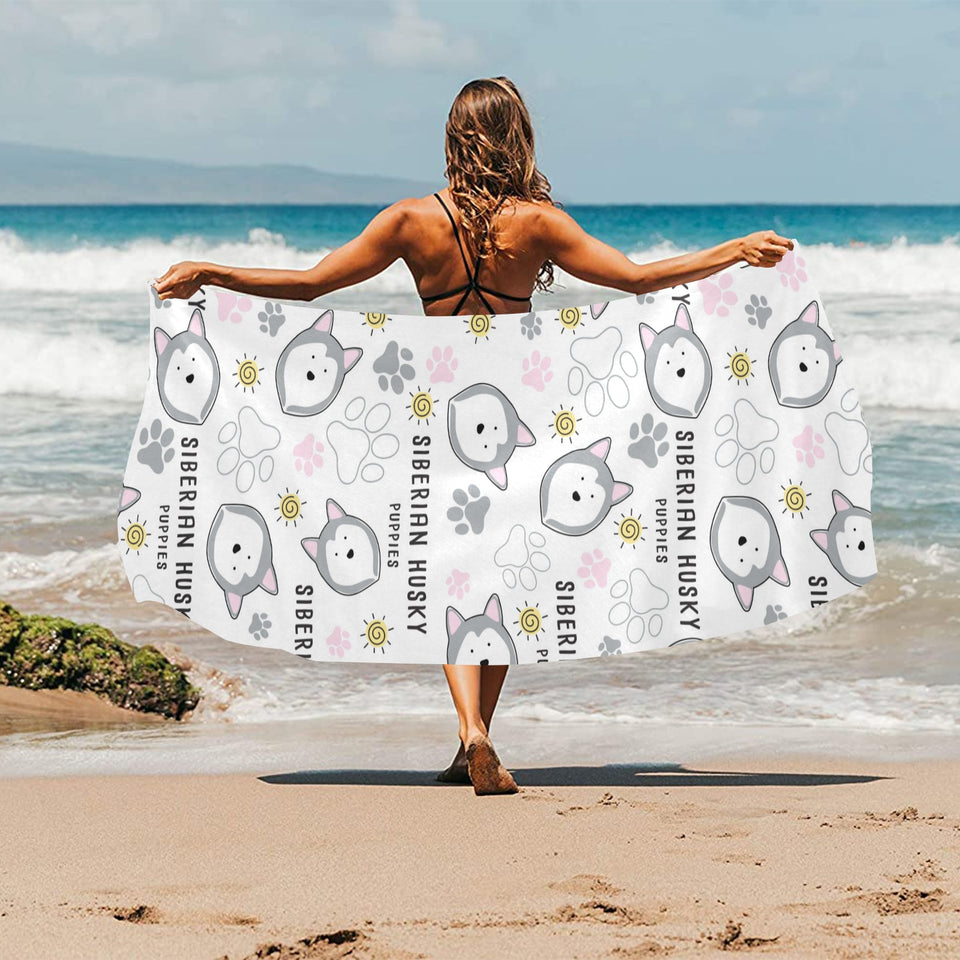 Siberian Husky design pattern Beach Towel