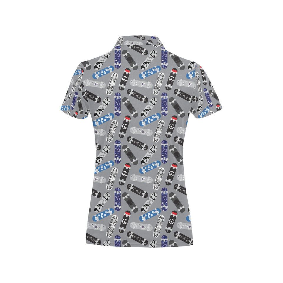 Skate Board Pattern Print Design 03 Women's All Over Print Polo Shirt