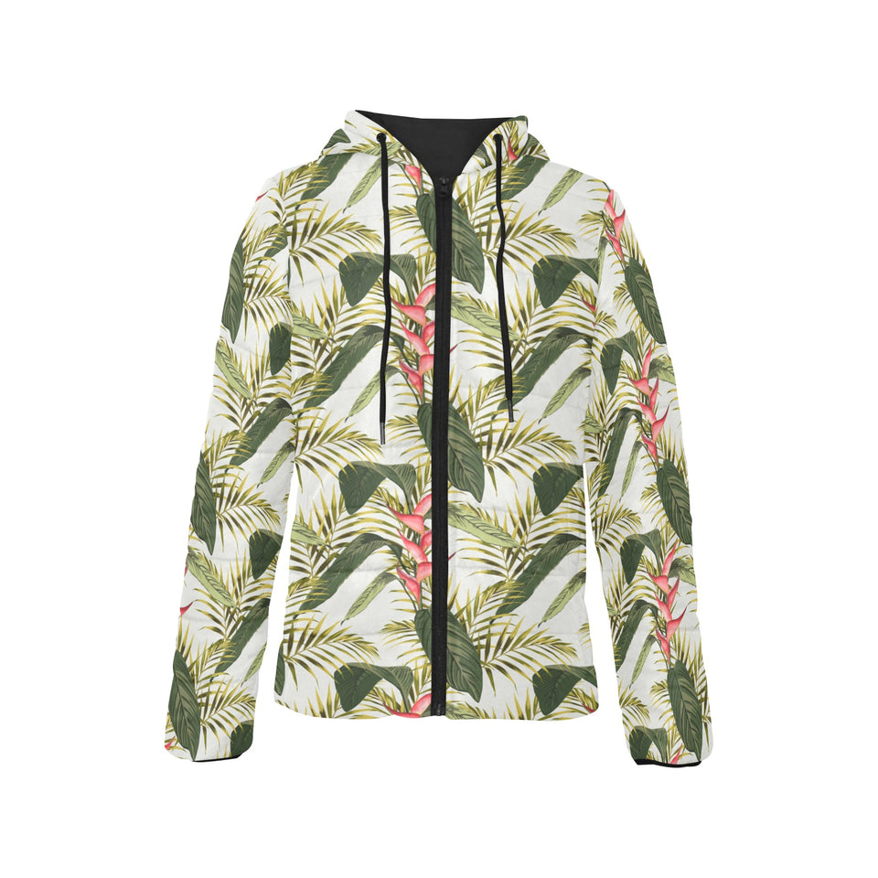 heliconia pattern Women's Padded Hooded Jacket