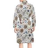 Cute nautical steering wheel anchor pattern Men's Long Sleeve Belted Night Robe
