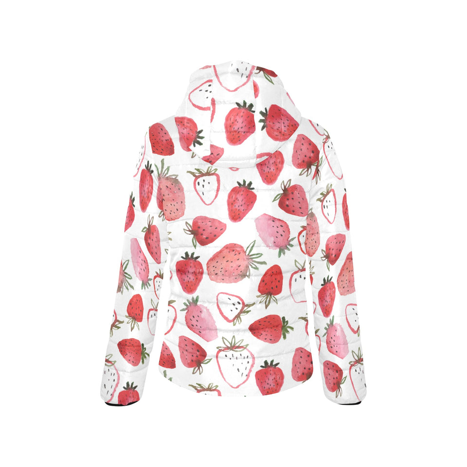 watercolor hand drawn beautiful strawberry pattern Women's Padded Hooded Jacket