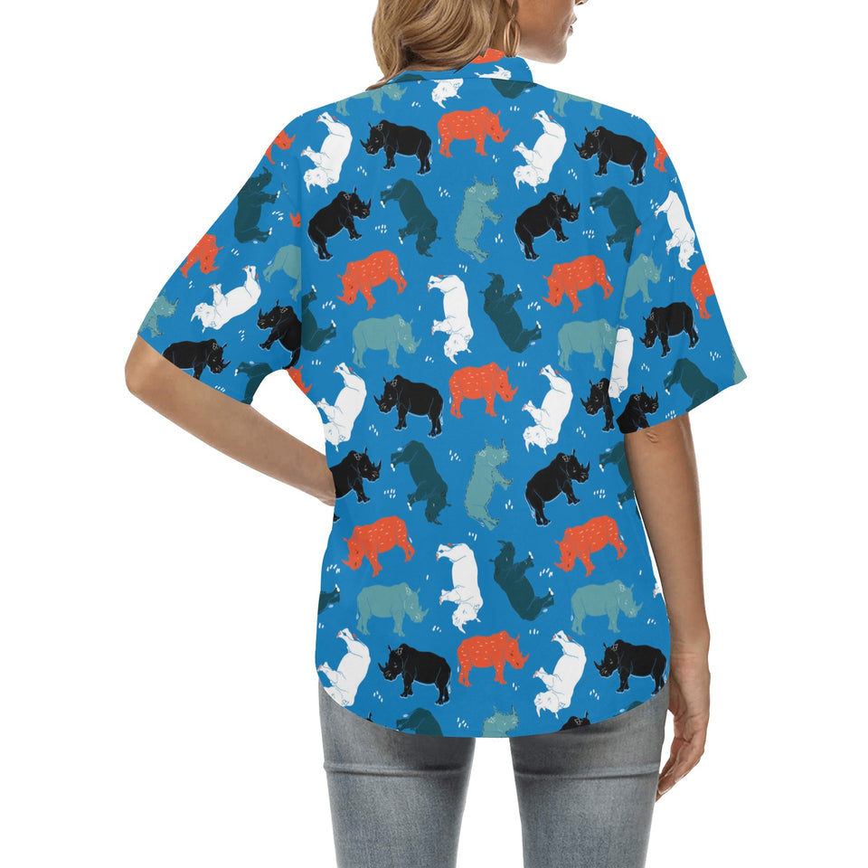 Colorful rhino pattern Women's All Over Print Hawaiian Shirt