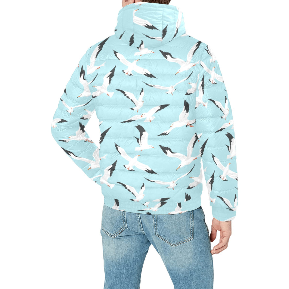 Seagull Pattern Print Design 01 Men's Padded Hooded Jacket
