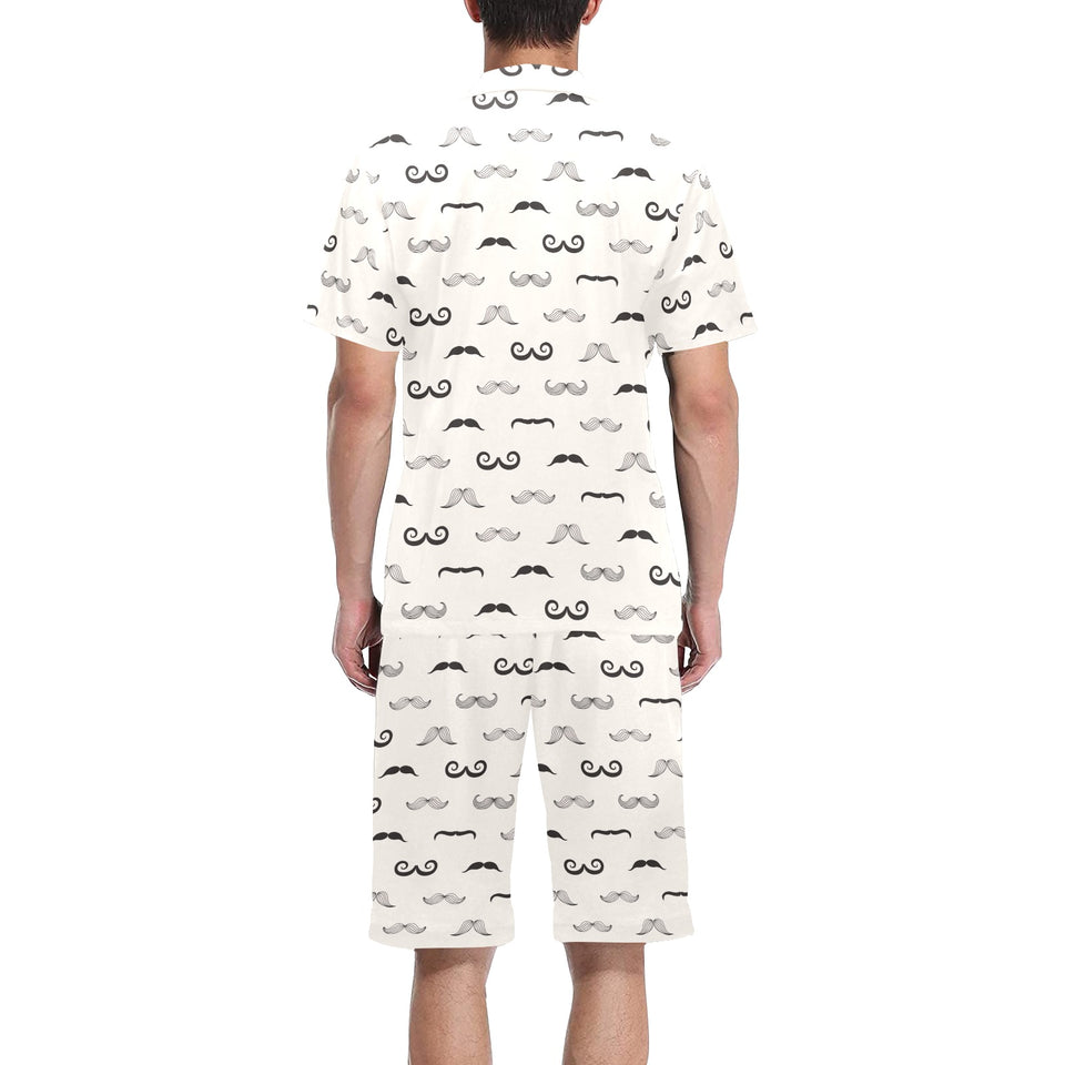 Mustache Beard Pattern Print Design 05 Men's V-Neck Short Pajama Set