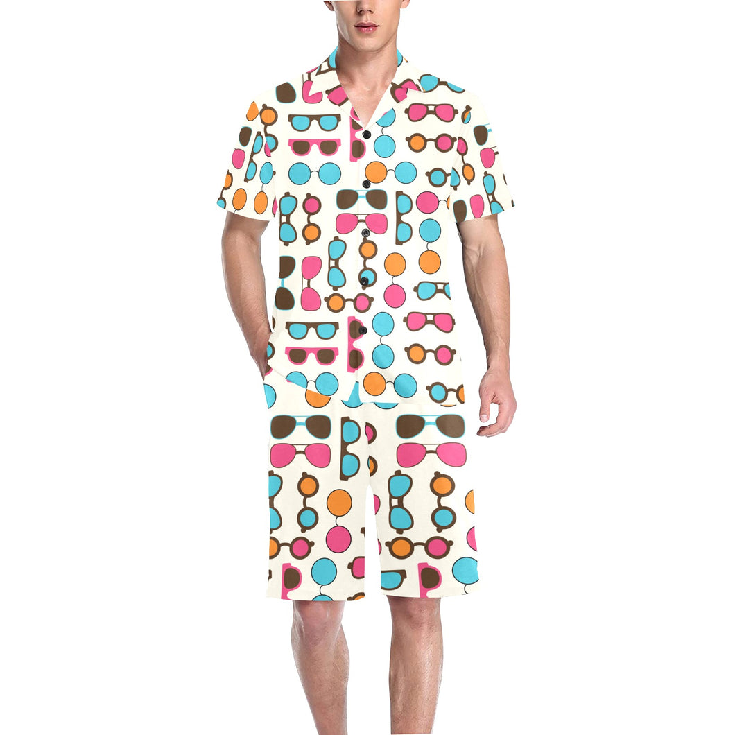 Sun Glasses Pattern Print Design 03 Men's V-Neck Short Pajama Set