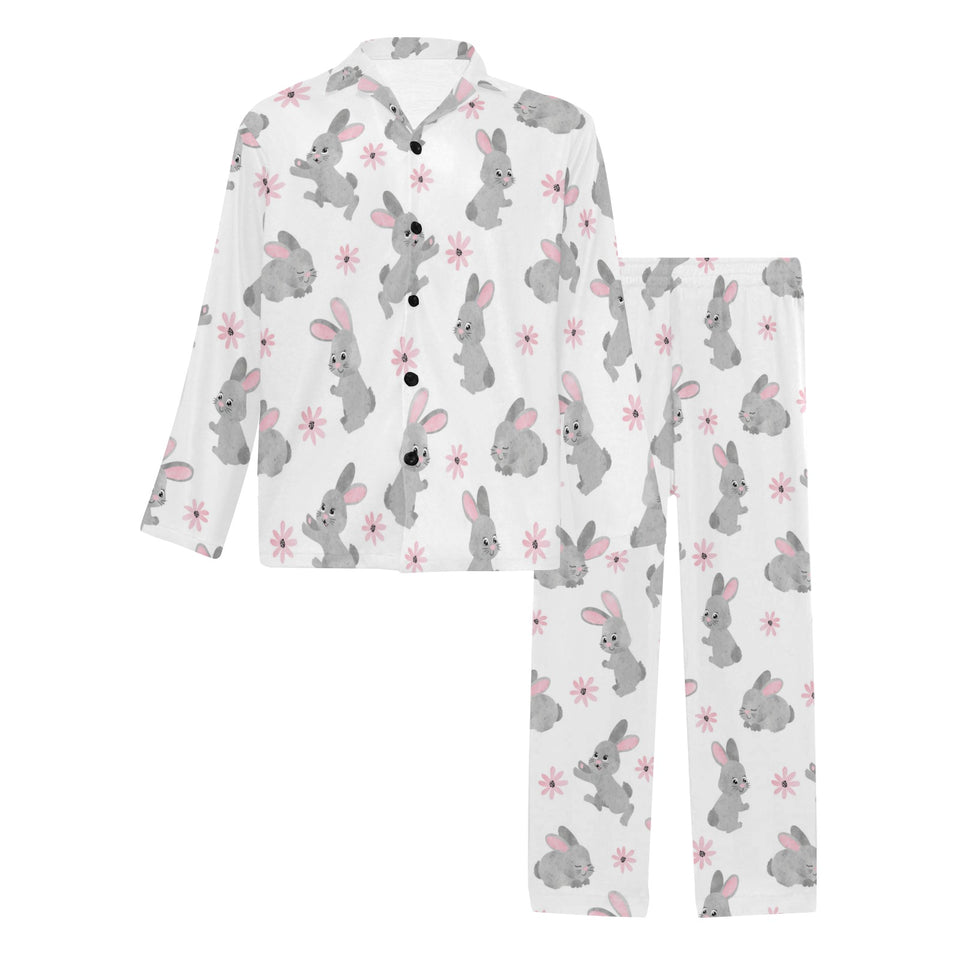 Watercolor cute rabbit pattern Men's Long Pajama Set