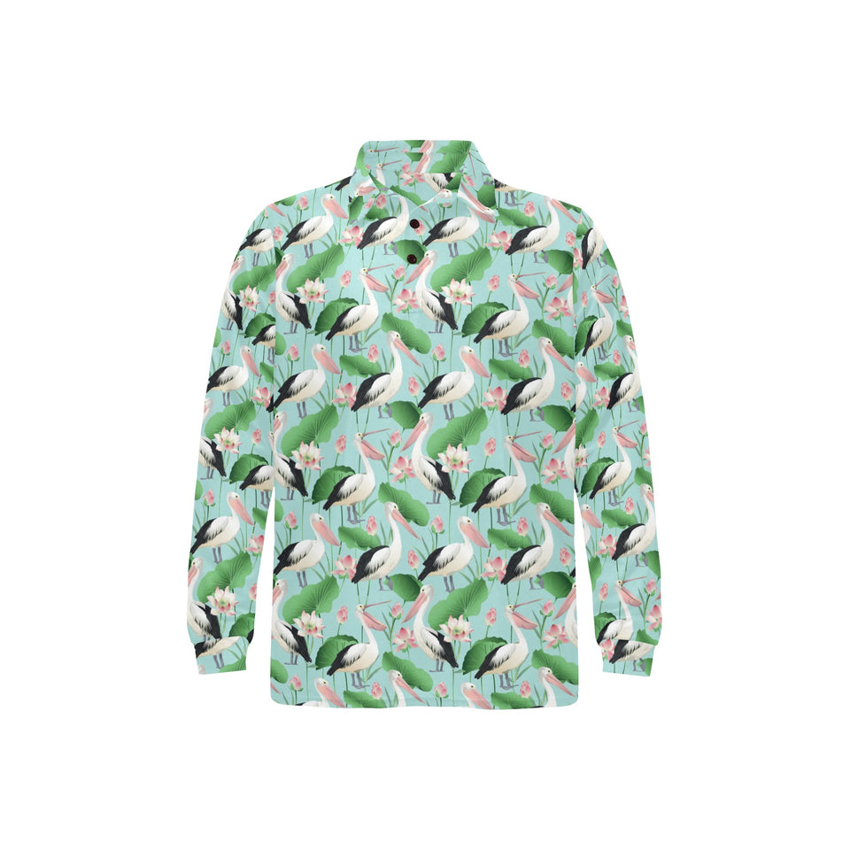 Pelican Pattern Print Design 01 Men's Long Sleeve Polo Shirt