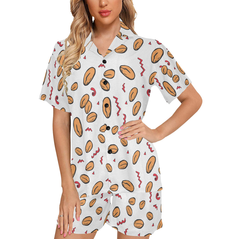 peanuts pattern background Women's V-Neck Short Pajama Set