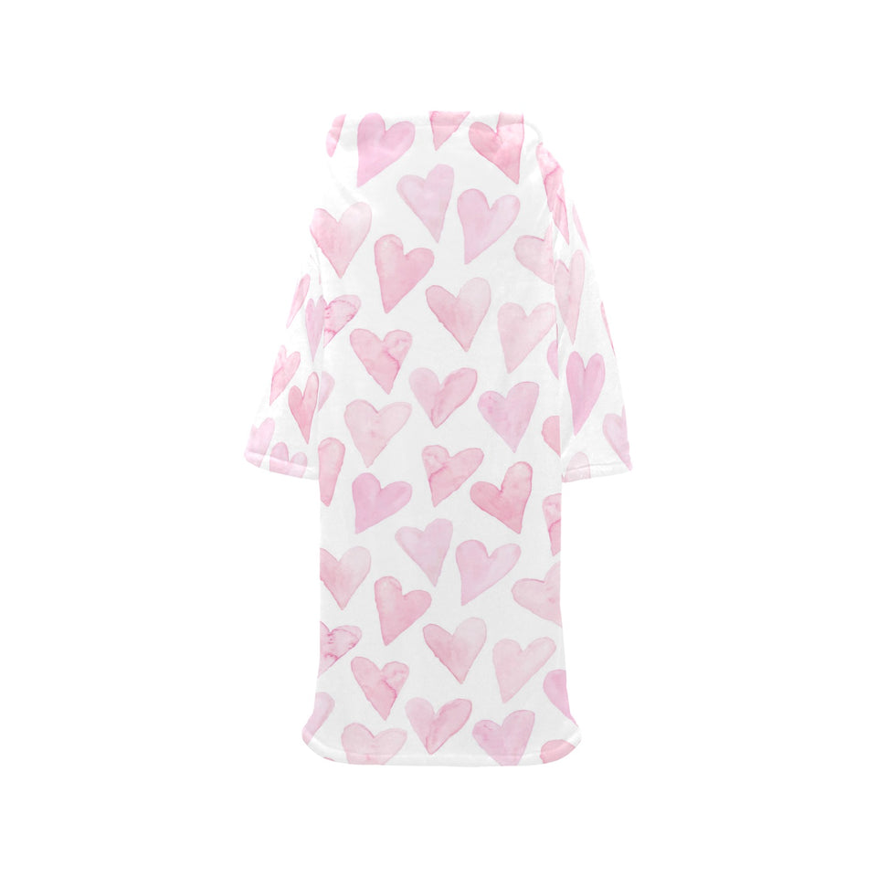 Watercolor pink heart pattern Blanket Robe with Sleeves