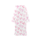 Watercolor pink heart pattern Blanket Robe with Sleeves