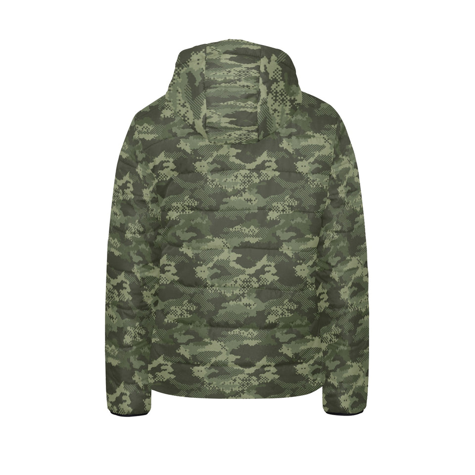 Digital Green camouflage pattern Kids' Boys' Girls' Padded Hooded Jacket