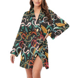 Colorful snake plant pattern Women's Long Sleeve Belted Night Robe