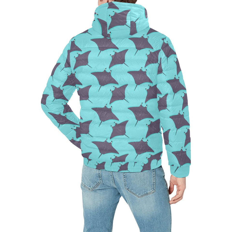 Stingray Pattern Print Design 02 Men's Padded Hooded Jacket