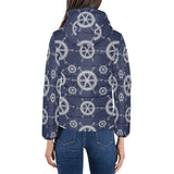 nautical steering wheel design pattern Women's Padded Hooded Jacket
