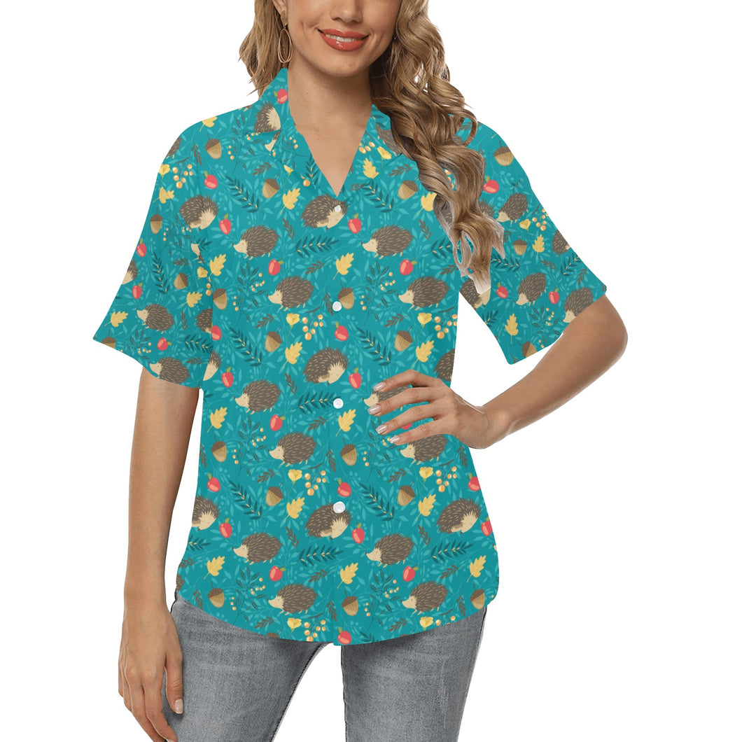 Hedgehog Pattern Print Design 01 Women's All Over Print Hawaiian Shirt