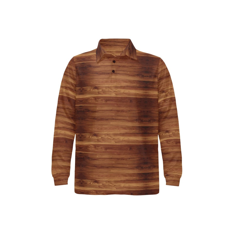 Wood Printed Pattern Print Design 04 Men's Long Sleeve Polo Shirt