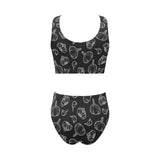 Garlic pattern black background Chest Bowknot High Waisted Bikini Swimsuit