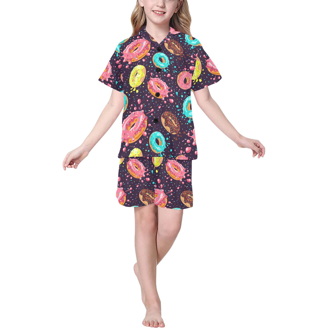 Colorful donut glaze pattern Kids' Boys' Girls' V-Neck Short Pajama Set