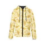 Saxophone cornet pattern yellow background Women's Padded Hooded Jacket