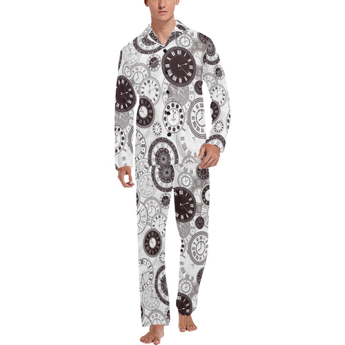 Classic vintage clock pattern Men's Long Pajama Set