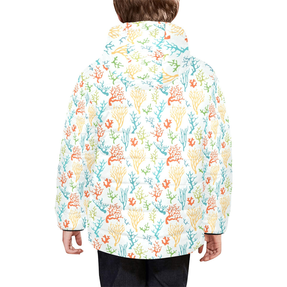 Coral Reef Pattern Print Design 02 Kids' Boys' Girls' Padded Hooded Jacket