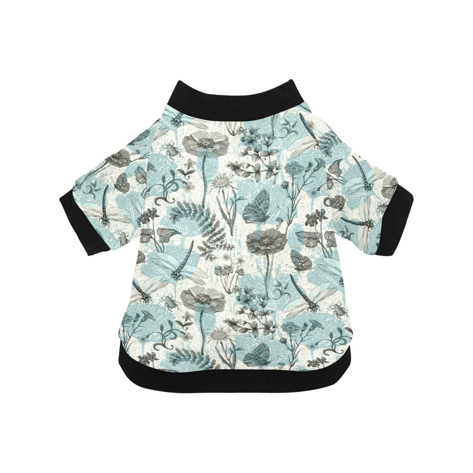 Dragonfly Butterfly Plants insect flower vintage s All Over Print Pet Dog Round Neck Fuzzy Shirt