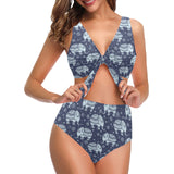 Elephant tribal design pattern Chest Bowknot High Waisted Bikini Swimsuit