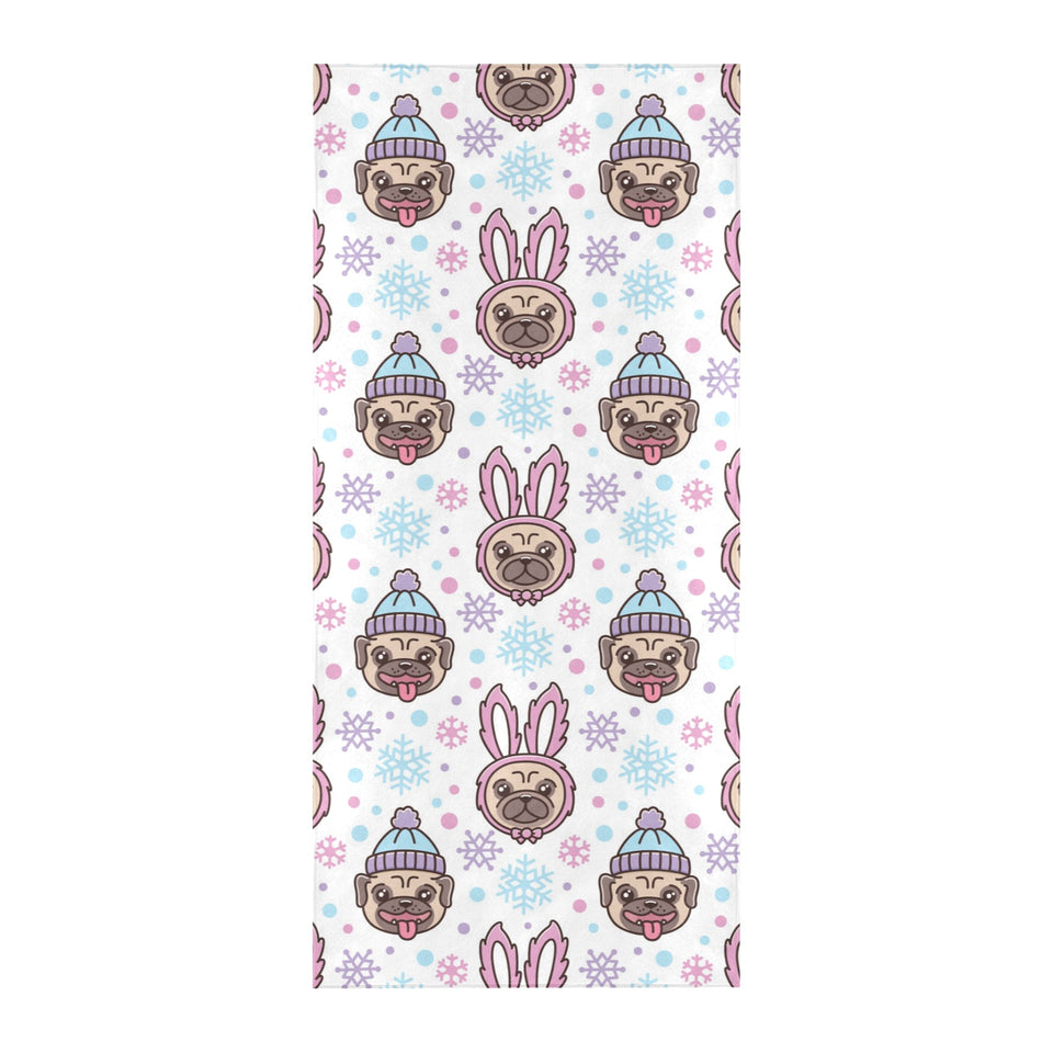 Cute pug hat rabbit costume pattern Beach Towel