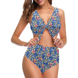 Popcorn Pattern Print Design 01 Chest Bowknot High Waisted Bikini Swimsuit