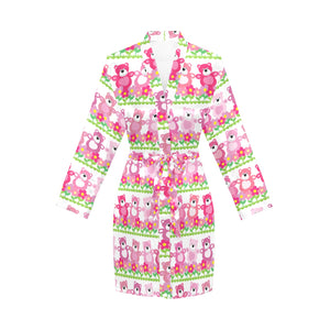 Teddy Bear Pattern Print Design 04 Women's Long Sleeve Belted Night Robe