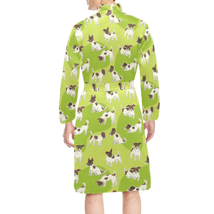 Jack Russel Pattern Print Design 01 Men's Long Sleeve Belted Night Robe