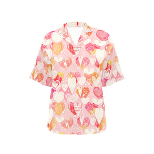 Hand drawn heart design pattern Women's All Over Print Hawaiian Shirt
