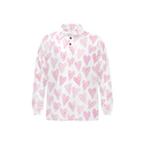 Watercolor pink heart pattern Men's Long Sleeve Polo Shirt